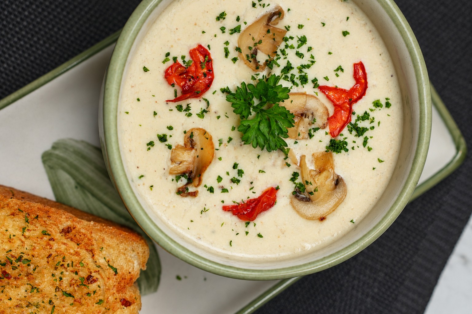 Creamy mushroom soup at Pulse Restaurant